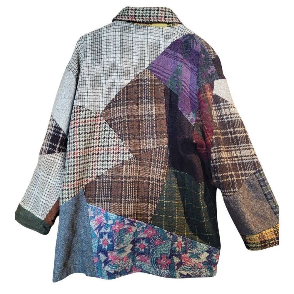 Sacred Threads Jacket Women's Large Wool Patchwork Shacket Oversized Grunge - Picture 2 of 8